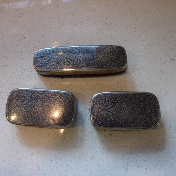 Siam Sterling Silver Man's Brush Set Niello - Picture 2 of 8